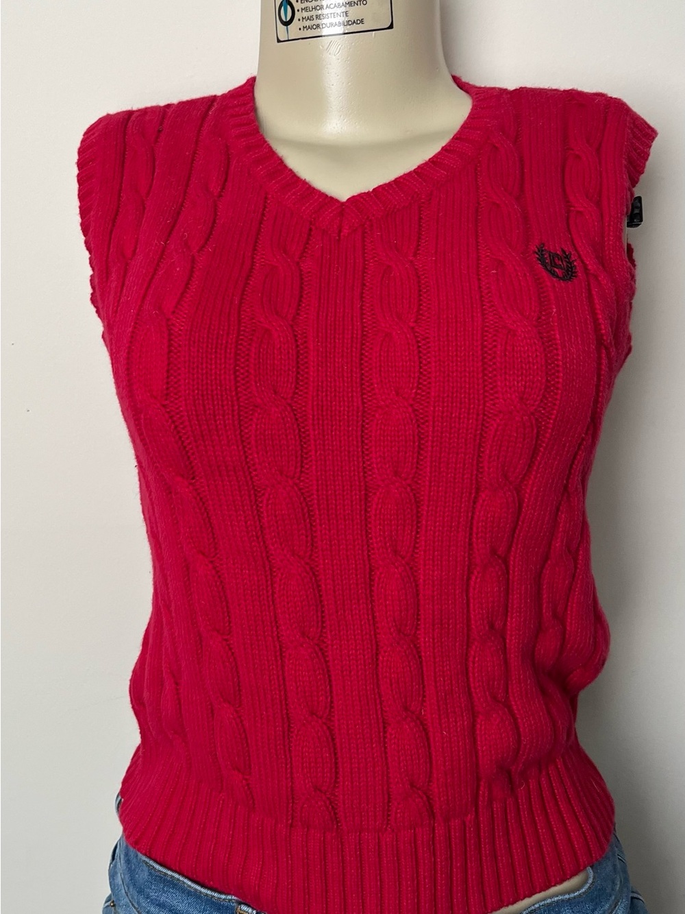 Chaps Rose Red Cable Knit V-Neck Sweater Vest